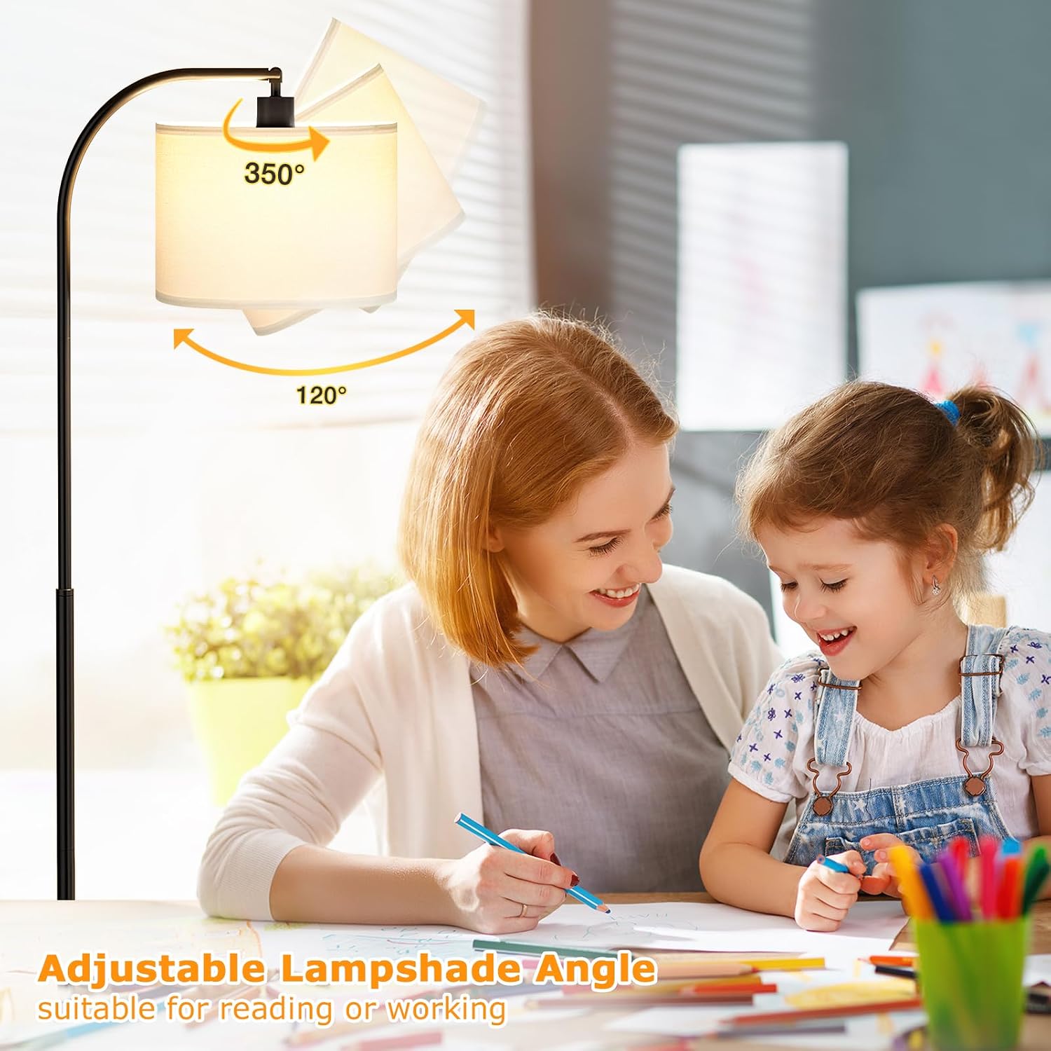 Ambimall Arc Floor Lamp with Remote and Stepless Dimmable Bulb, Colors Temperature & Brightness Adjustable, Floor Lamps for Living Room(Whi…