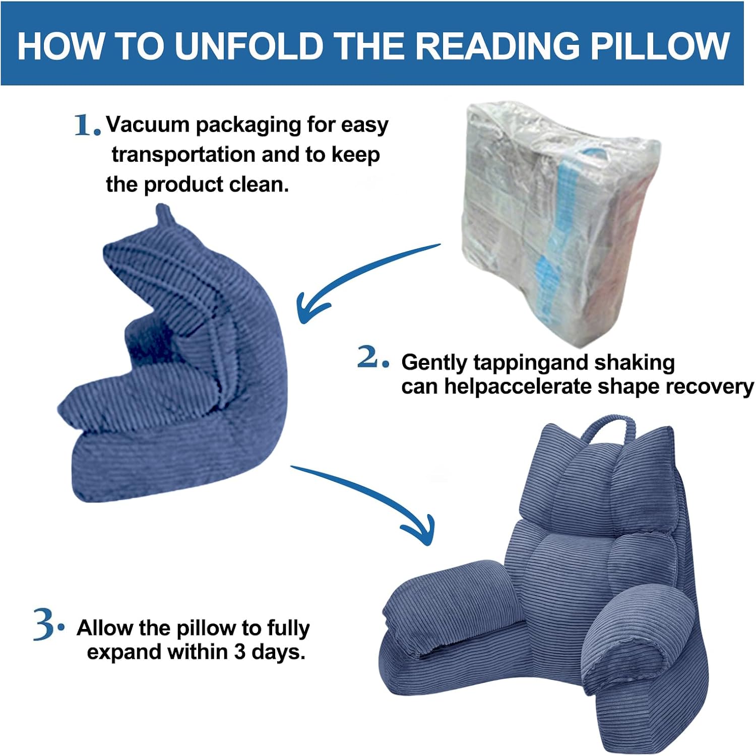 RRPAHWTV Reading Pillow for Bed with High Arm Rests, Back Support Pillow for Sitting Up in Bed with Shredded Memory Foam for Reading, TV…