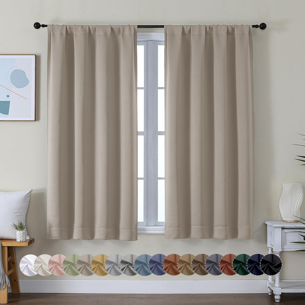 Simplebrand Ava Stone Short Blackout Curtains for Bedroom 54 Inches Long 2 Panels Set, Solid Thermal Insulated, Energy Saving Window Treatm…