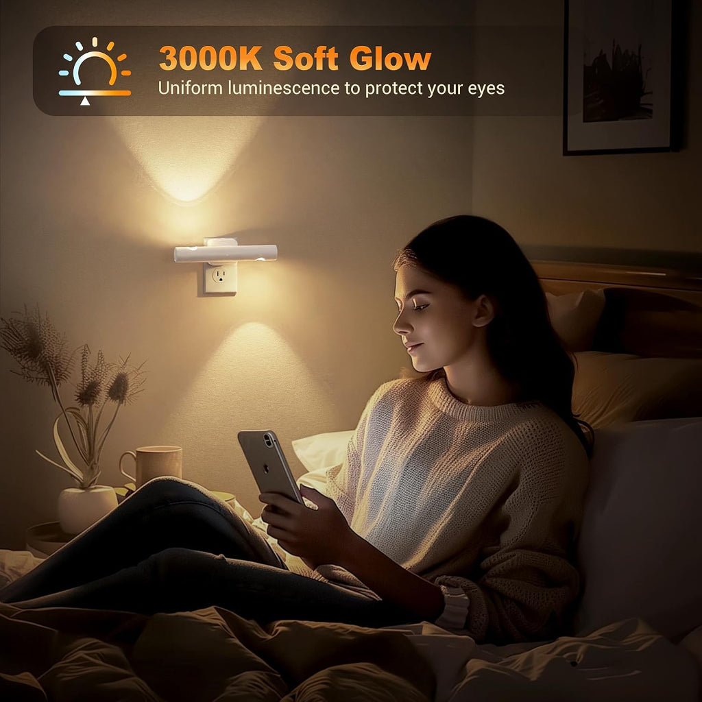 JandCase LED Night Light, 2 Pack Modern Night Lights Plug into Wall, Dusk-to-Dawn Sensor with 3000K Soft White, 0-100LM Dimmable Night…