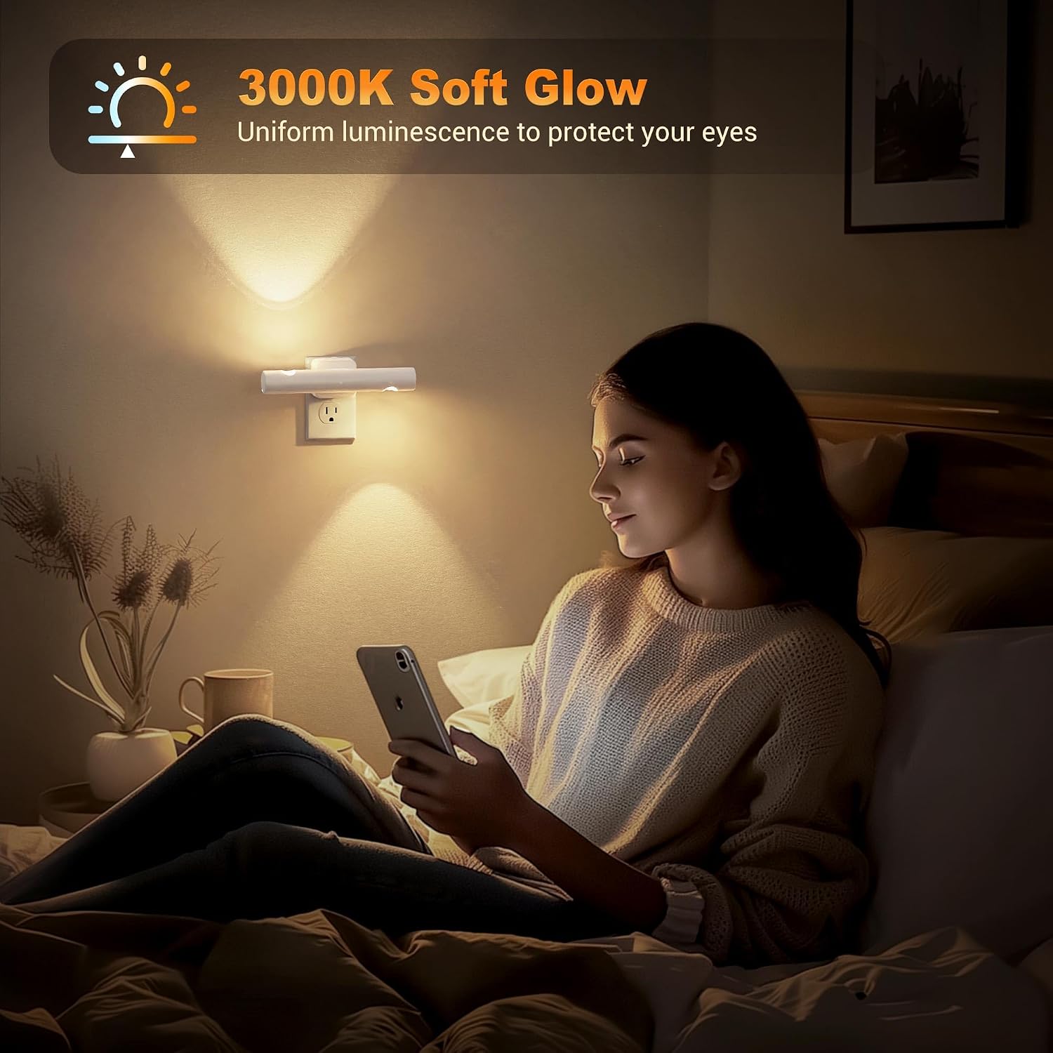 JandCase LED Night Light, 2 Pack Modern Night Lights Plug into Wall, Dusk-to-Dawn Sensor with 3000K Soft White, 0-100LM Dimmable Night…