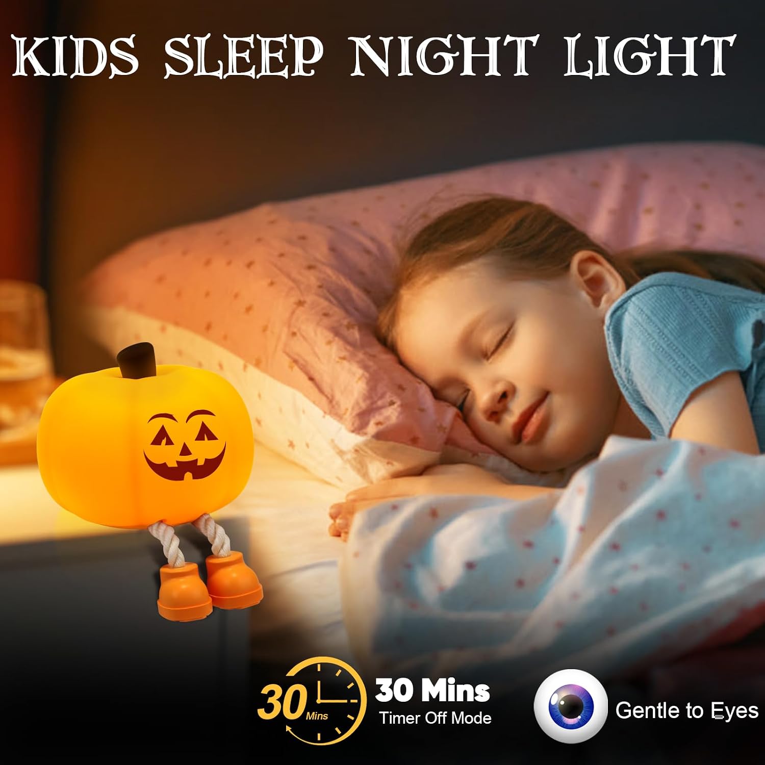 Gefaxi Pumpkin Night Light for Kids Cute Jack O Lantern Halloween Decor Nightlight for Baby Nursery Toddler Squishy Pumpkin Lights Cordless…