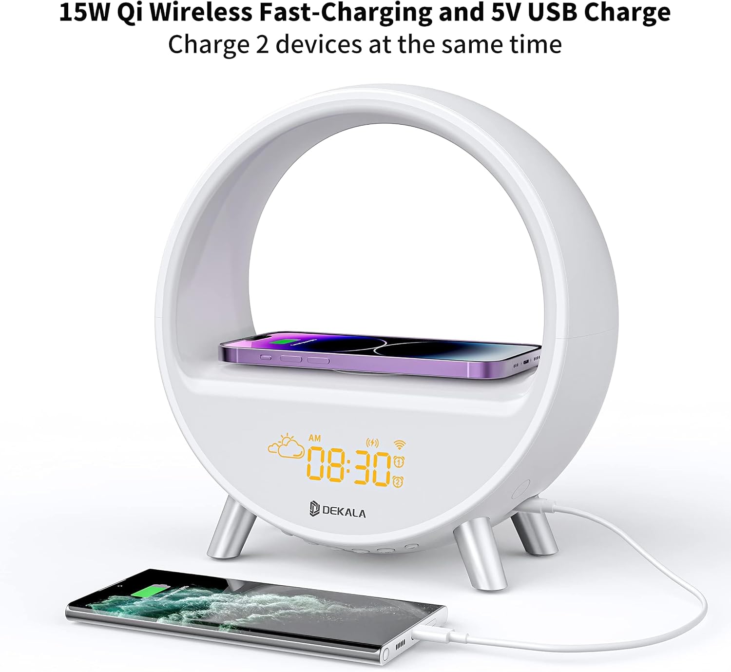 Dekala Arches Gradual Sunrise Alarm Clock with Wireless Charging, Sunset White Noise Sound Machine Loud Sunsire Alarm Clock for Heavy…