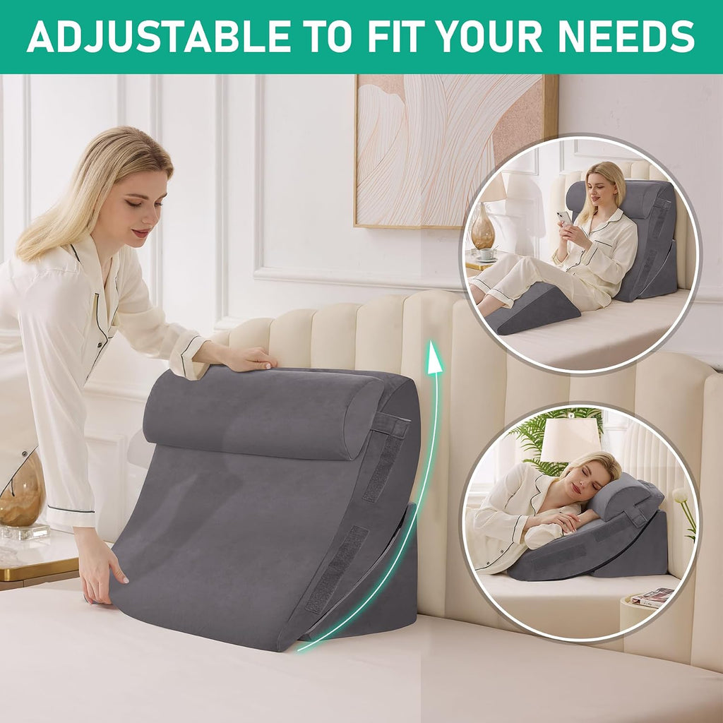 BambulexForaBetterLife 4PCS Wedge Pillow Set for After Surgery, Orthopedic Bed Wedge Pillow for Back, Sitting Up in Bed, Acid Reflux, Adju…