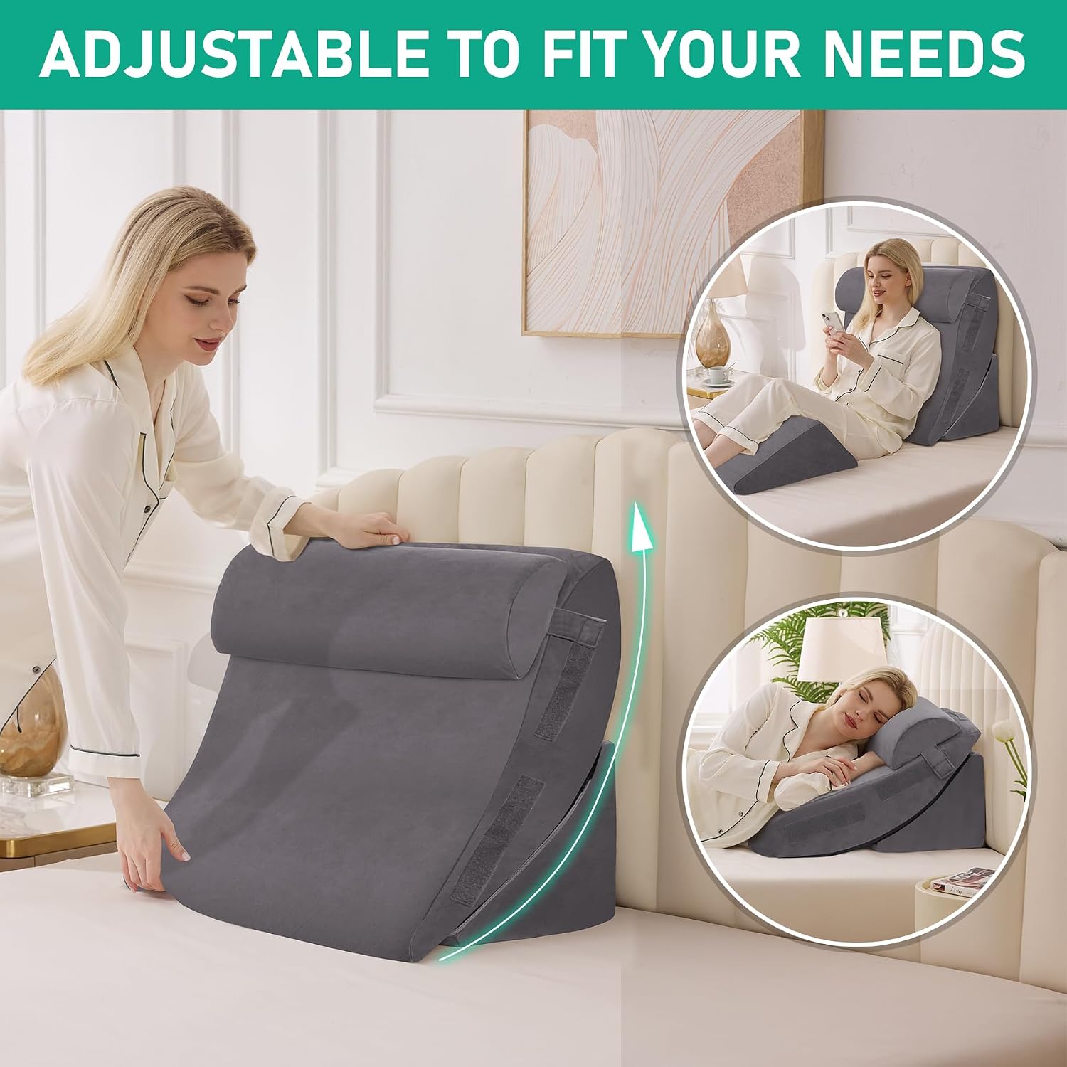 BambulexForaBetterLife 4PCS Wedge Pillow Set for After Surgery, Orthopedic Bed Wedge Pillow for Back, Sitting Up in Bed, Acid Reflux, Adju…