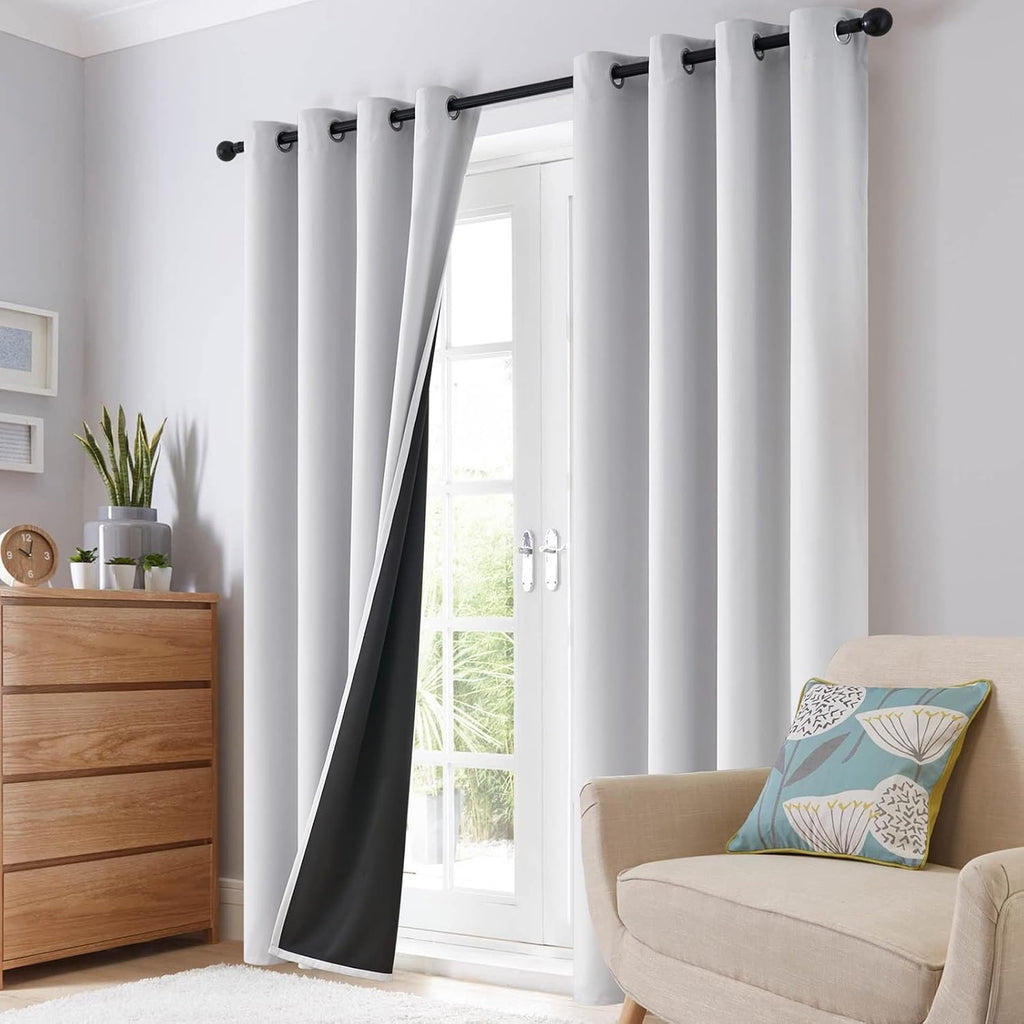 SimpleHome 100% Blackout Curtains for Bedroom, Thermal Insulated Grommet Window Drapes Room Darkening White Curtains for Living Room with Bl…
