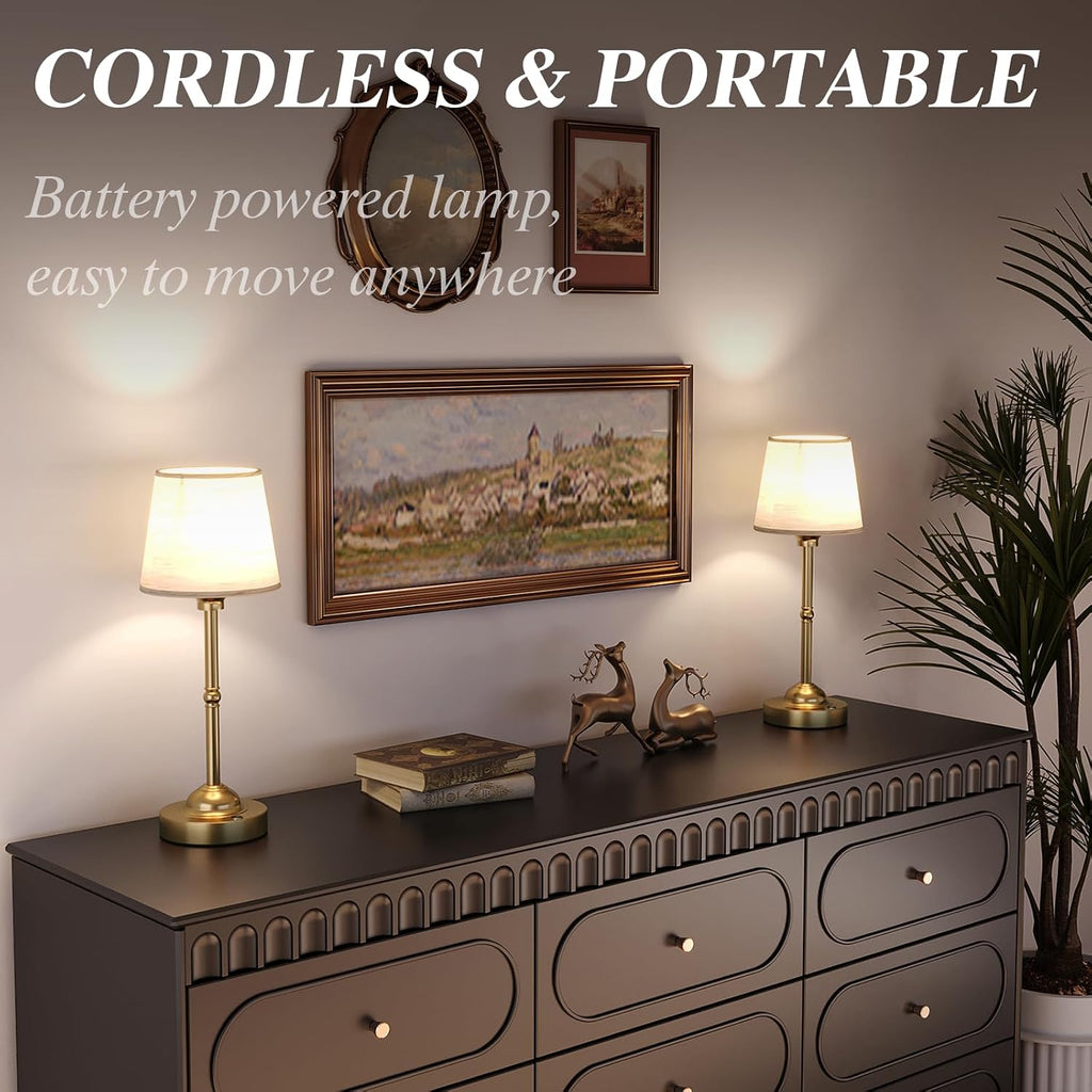CHLORANTHUS 2 Pack Cordless Table Lamps, 3 Colors Stepless Dimming Fabric Desk Lamp, 6000mAh Rechargeable Battery LED Desk Lamp, Touch…