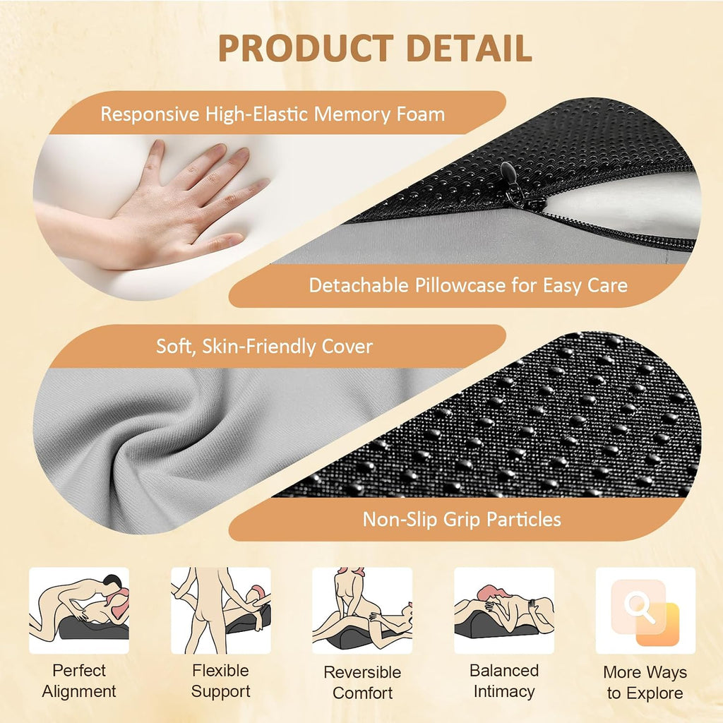 Wedge Pillow for Couples Intimacy, Ergonomic Memory Foam Support Cushion for Spine, Hip & Back Alignment, Positioning Pillow with…