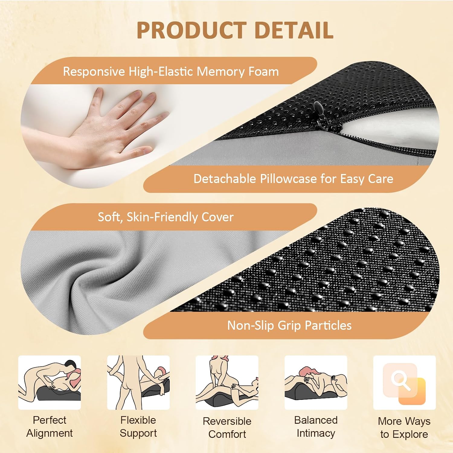Wedge Pillow for Couples Intimacy, Ergonomic Memory Foam Support Cushion for Spine, Hip & Back Alignment, Positioning Pillow with…