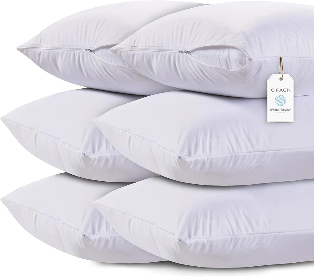 WhiteClassic White Classic Zippered Style Pillow Case Cover - Luxury Collection 200 Thread Count, Soft Quiet Zippered Pillow Protectors, St…