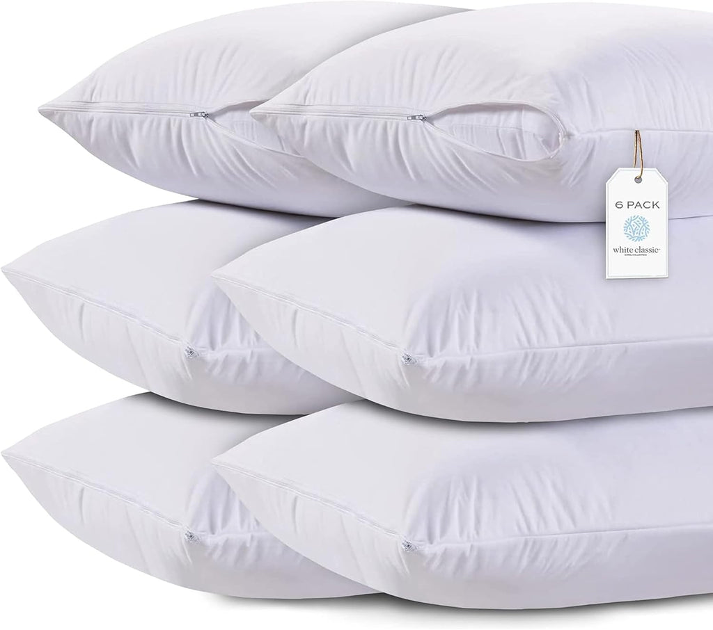 WhiteClassic White Classic King Pillow Covers with Zipper 6 Pack - 20 x 36 Ultra-Soft, Cozy and Noiseless King Pillow Protector, 200 Thread…