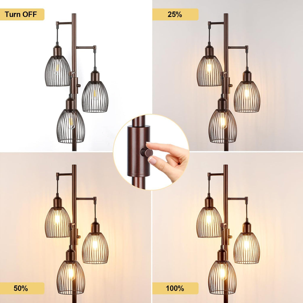 Dimmable Floor Lamp, 3 x 800LM LED Edison Bulbs Included, Farmhouse Industrial Floor Lamp Standing Lamp with Elegant Teardrop Cage Head…
