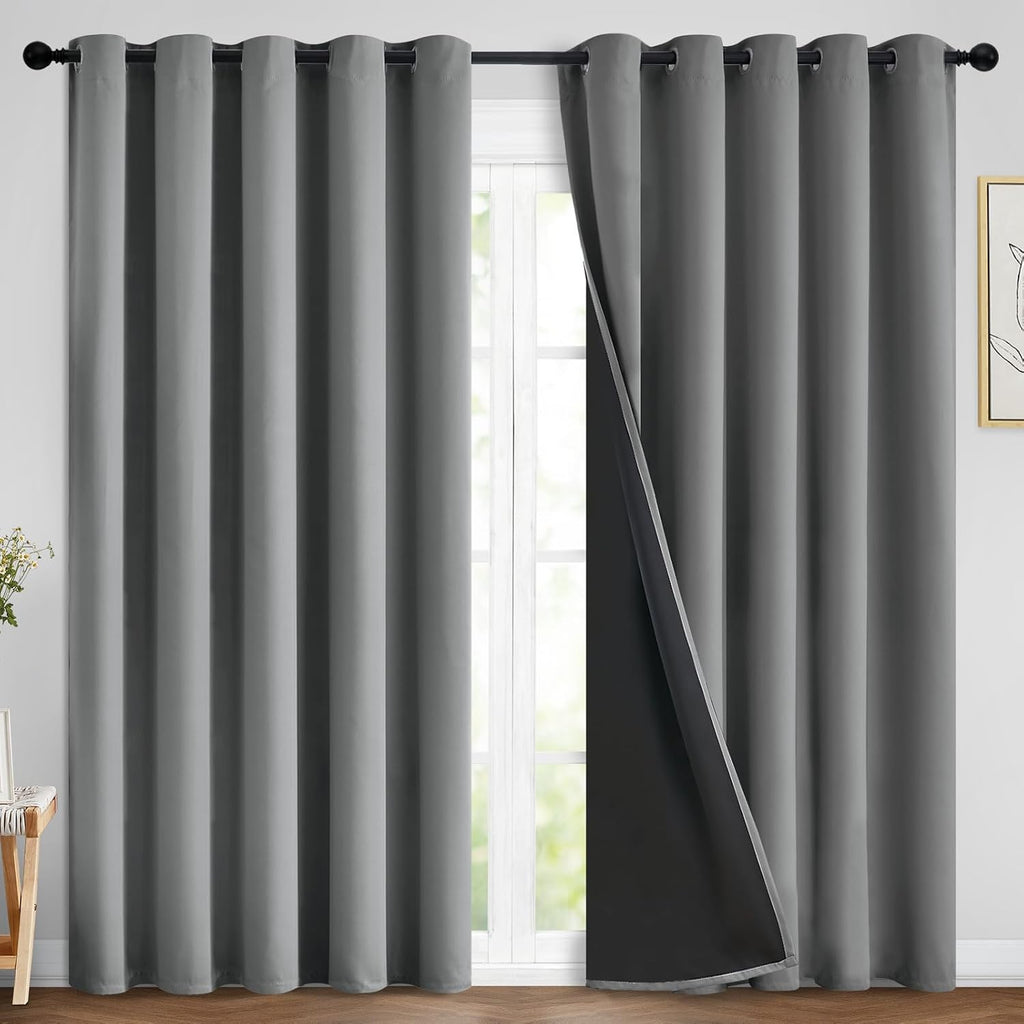 Yakamok 100% Blackout Curtains 84 Inches Long, 2 Thick Layers Heat and Full Light Blocking Soft Thermal Insulated Drapes for Bedroom(70" Wi…