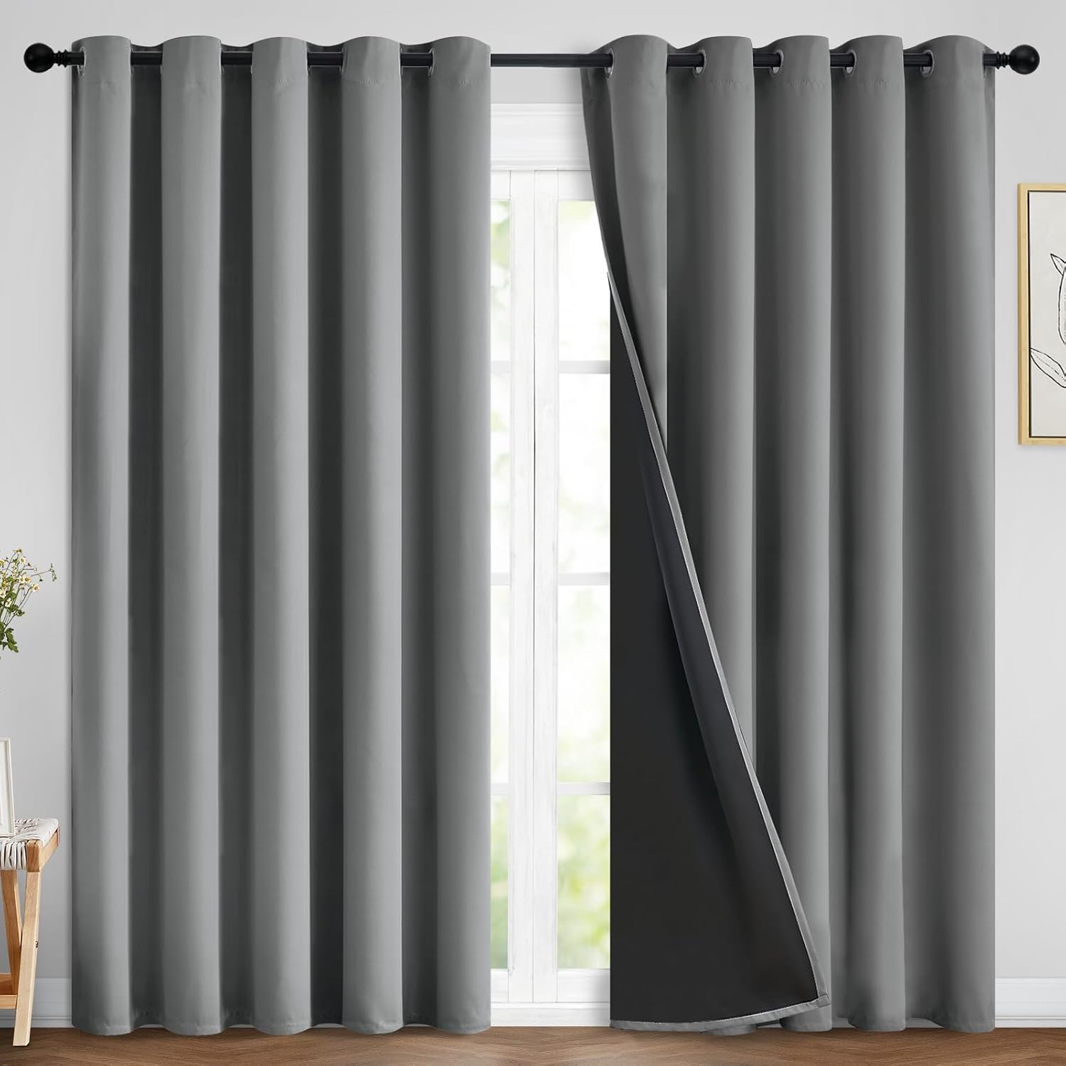 Yakamok 100% Blackout Curtains 84 Inches Long, 2 Thick Layers Heat and Full Light Blocking Soft Thermal Insulated Drapes for Bedroom(70" Wi…