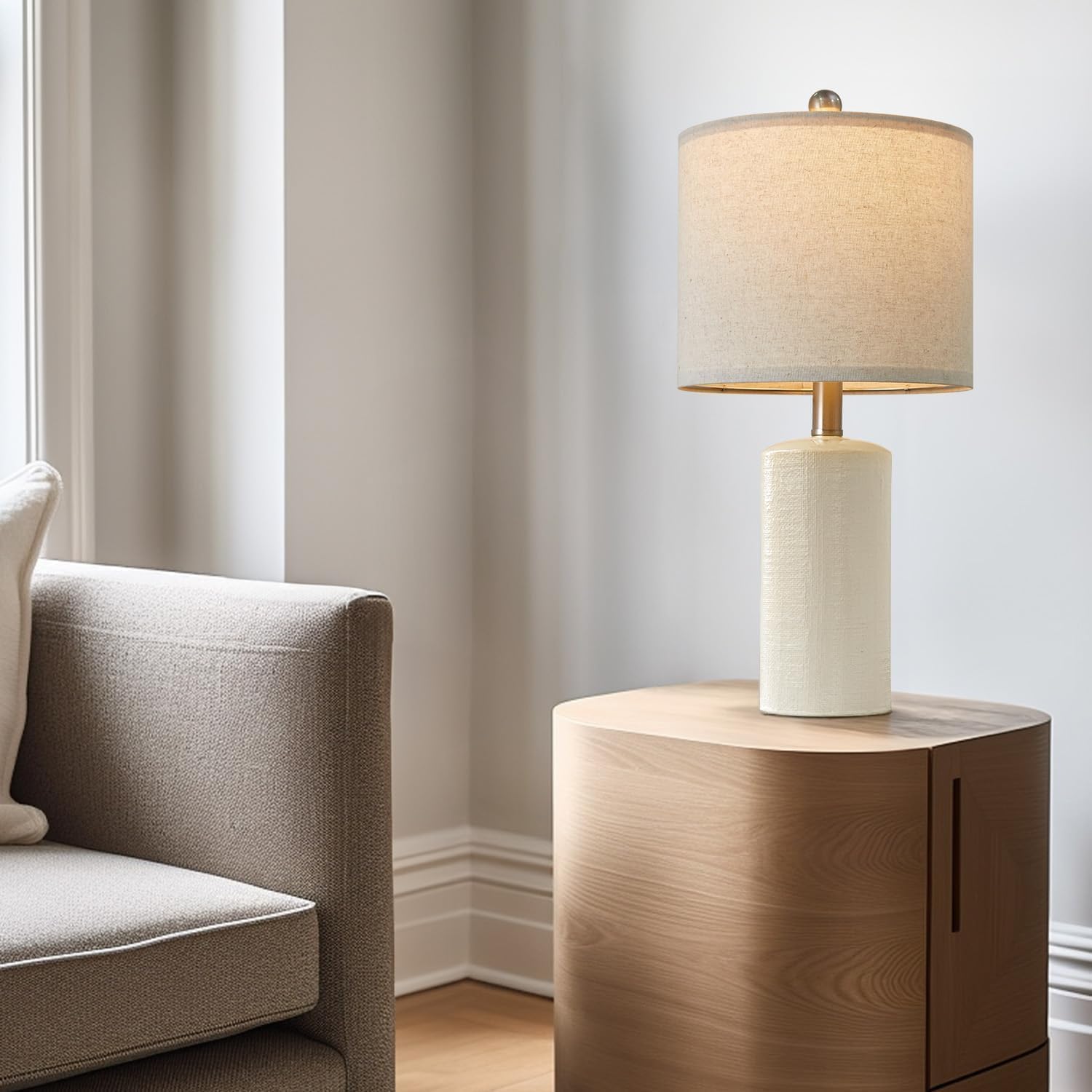 G-SAFAVA 20.25" Small Single Table Lamp for Bedroom Modern Ceramic Nightstand Lamp Farmhouse Bedside Lamp Boho Living Room Lamp White End…