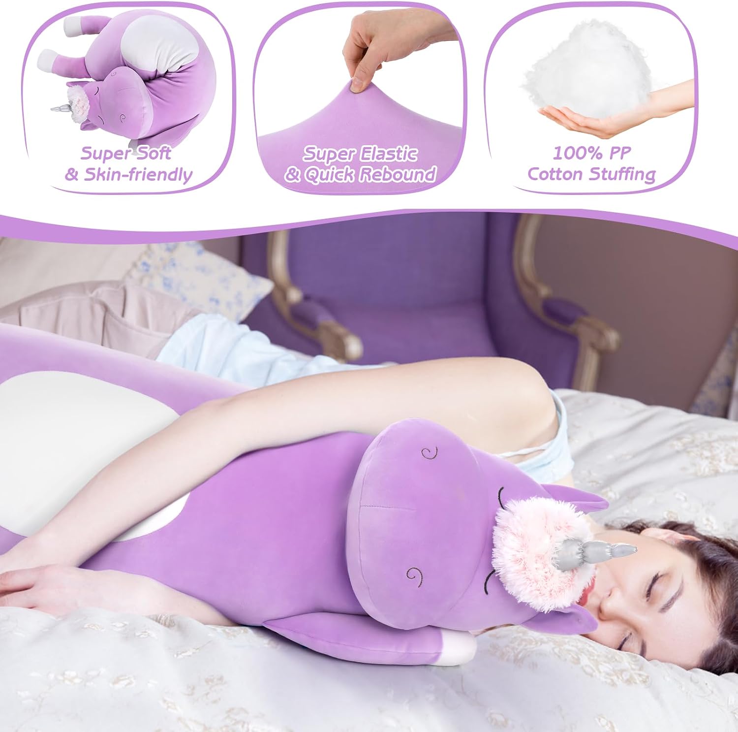 MorisMos Big Unicorn Stuffed Animal 3ft, 36.2'' Long Plush Unicorn Body Pillow for Girl Boy, Giant Stuffed Animal Body Pillow for…