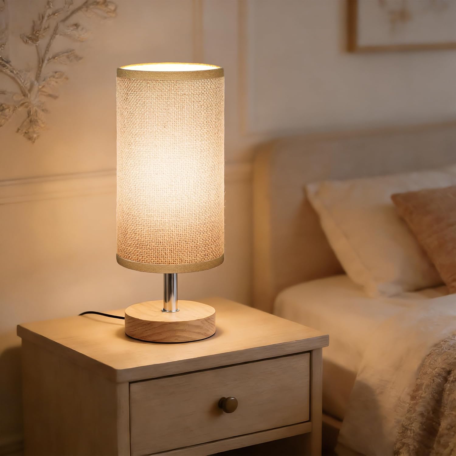 Bedside Table Lamps, Table Lamp for Bedroom, Lamps for Night Stands with Linen Lampshades, Small Table Lamp for Living Room, Office (Bulb…