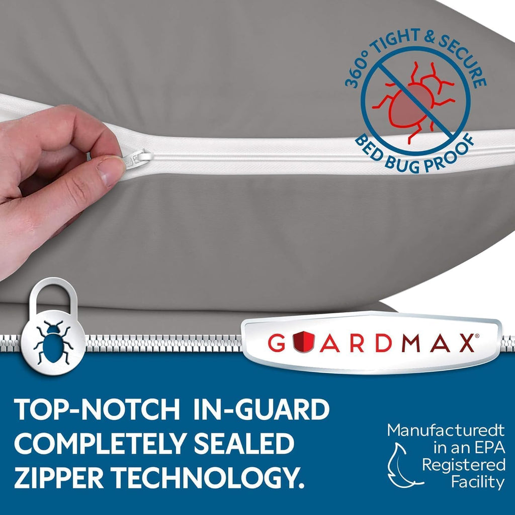 Guardmax Waterproof Pillow Protector Grey Standard Size - Zippered Bed Bug Pillow Protector 6 Pack - Hypoallergenic Pillow Case Cover…