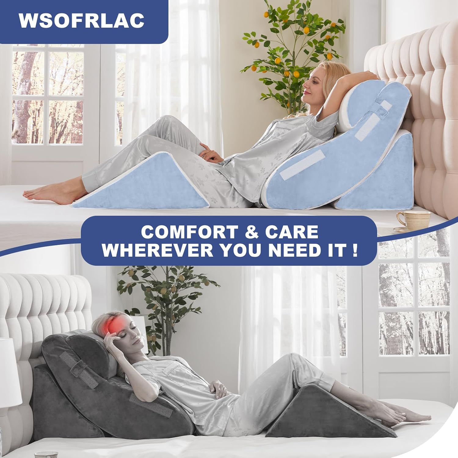 WSOFRLAC 4PCS Wedge Pillow Set for Sleeping – Orthopedic Bed Pillow for Post Surgery, Adjustable Memory Foam Support for Sitting Up in…