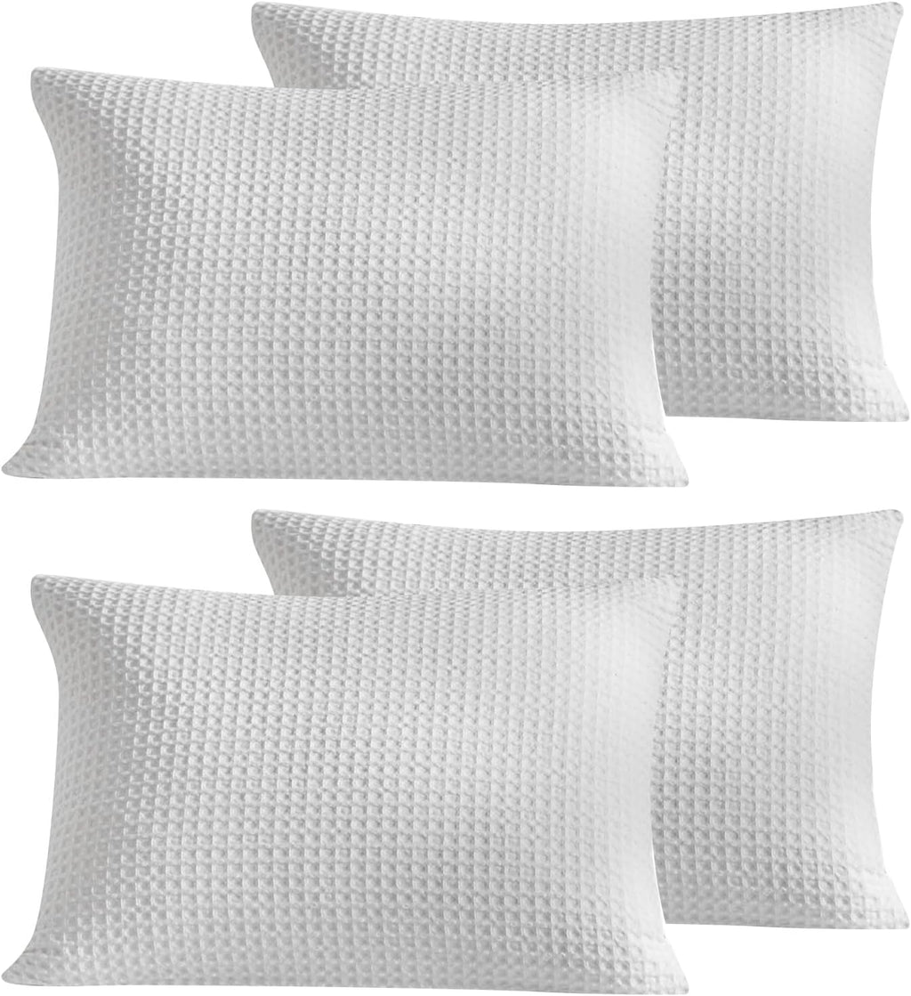 Warmdern Waffle Weave Pillowcases Standard Size 4 Pack Pillow Cases Soft Microfiber Pillow Case Covers Set of 4 Boho Woven Textured Pillowc…