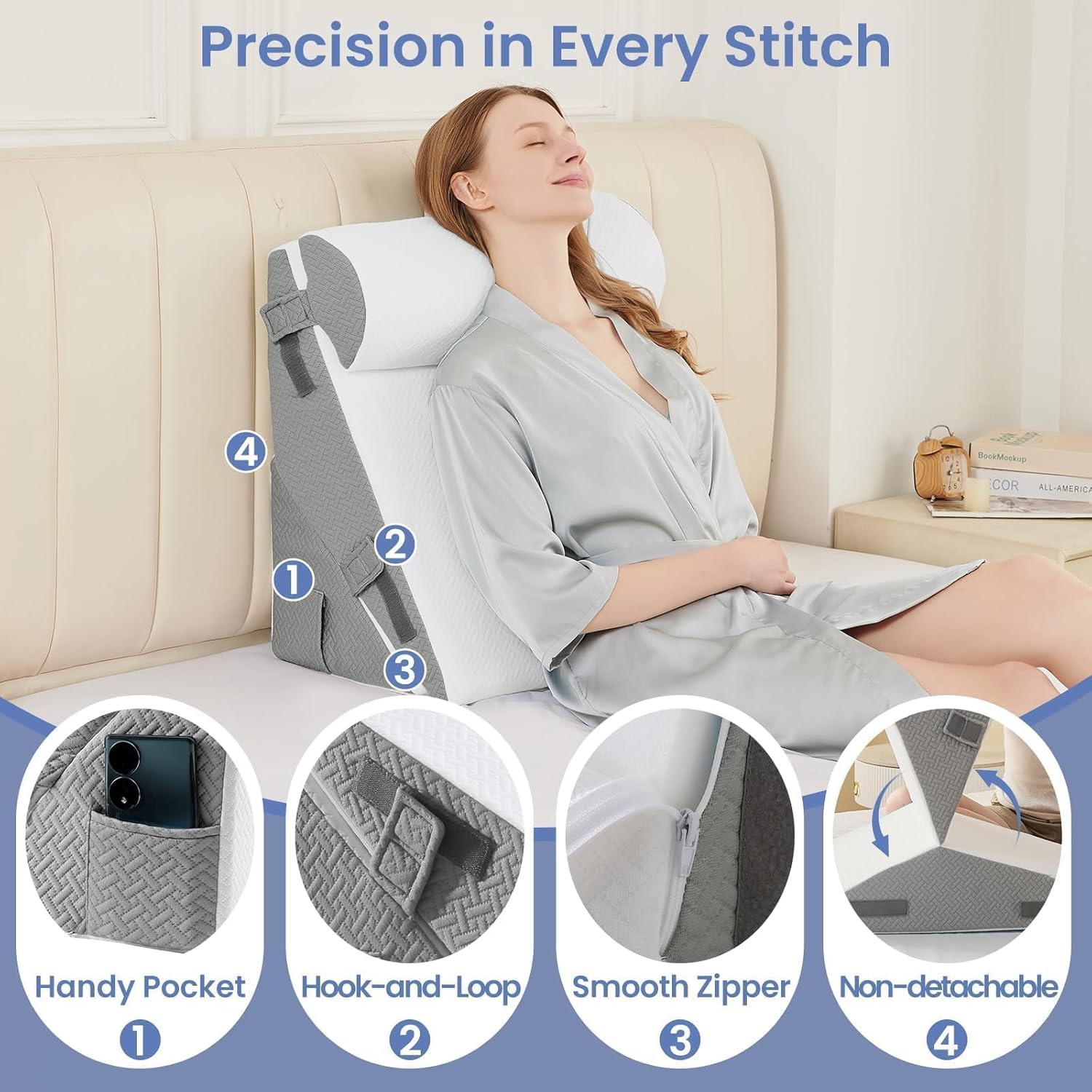Sasttie Wedge Pillow Set for After Surgery, 2PCS Adjustable Bed Wedge Pillow Headboard with Memory Foam Neck Cushion – for Acid Reflux, Sle…