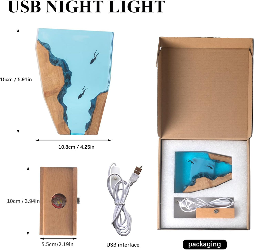 Epoxy Resin Lamp, Ocean Night Light, Artistry Home Decor Bedside Nightlight, Unique Resin Lighting, Nightstand Decorations for Bedroom…