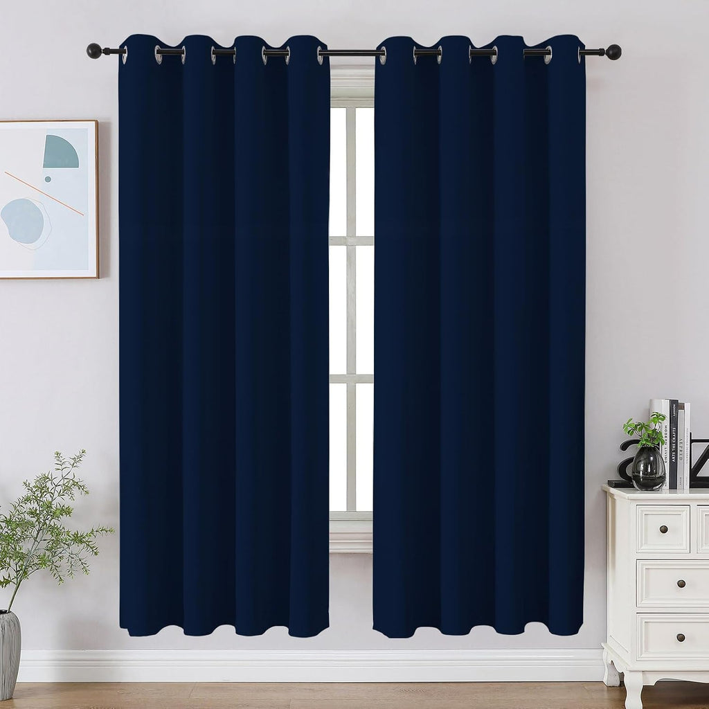 Cucraf Navy Blue Blackout Curtains 63 inch Length 2 Panels Set, Room Darkening Drapes for Living Room Bedroom, Thermal Insulated Light Bloc…