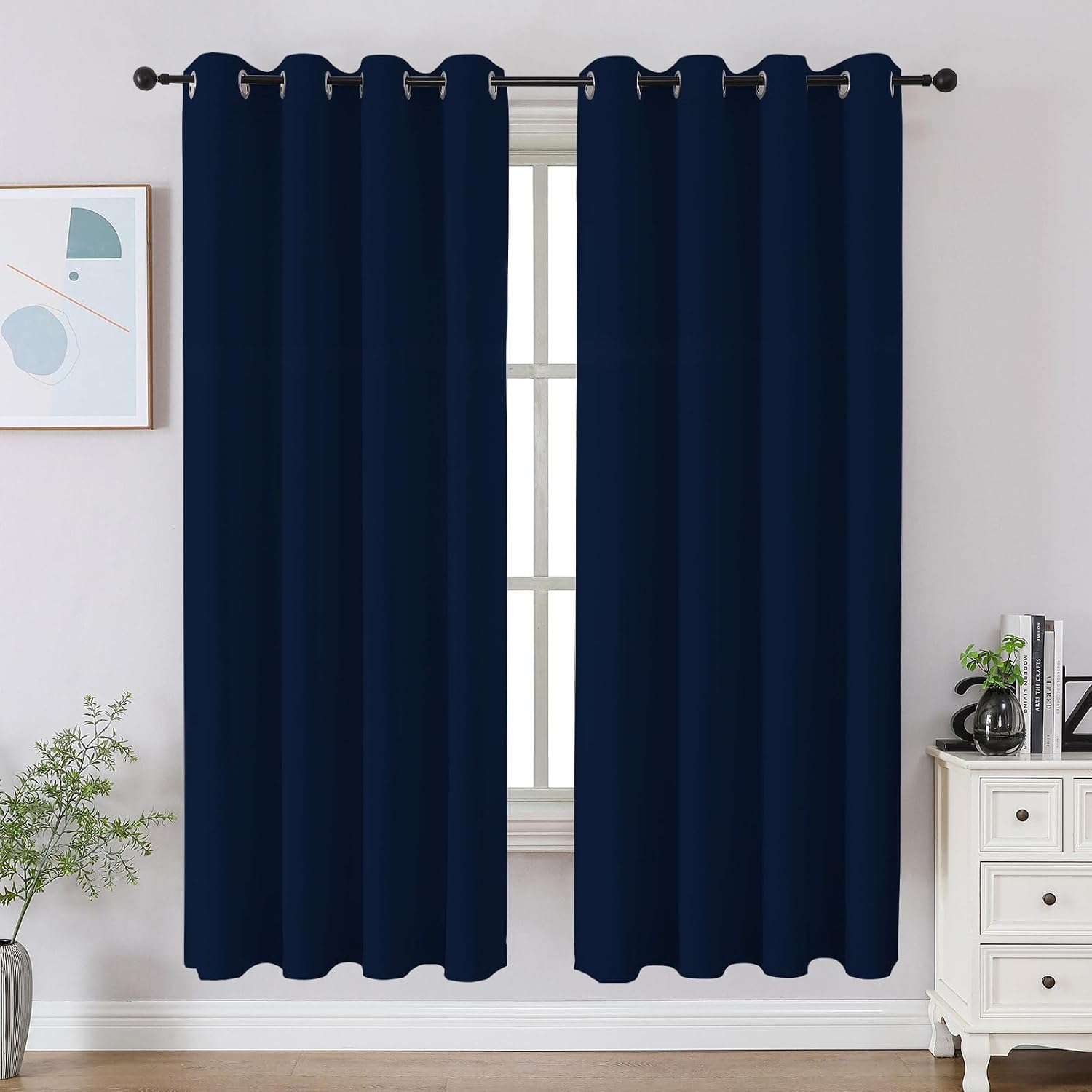 Cucraf Navy Blue Blackout Curtains 63 inch Length 2 Panels Set, Room Darkening Drapes for Living Room Bedroom, Thermal Insulated Light Bloc…