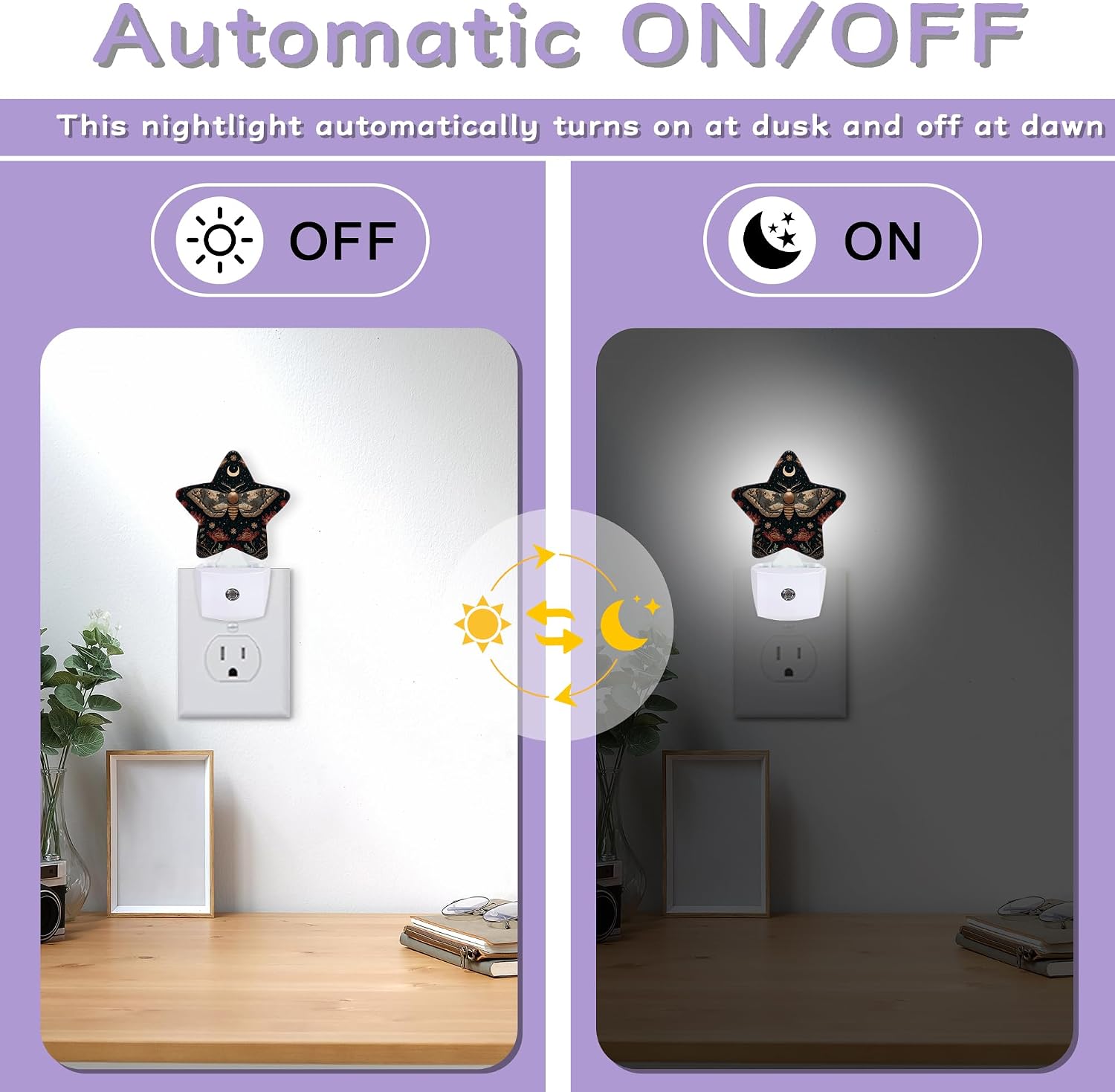 Black Poppy Moth Nightlights Plug in Wall, Mushroom Moon Decorative Star Lamp with Automatic Lighting for Living Space, Gentle Glow for…