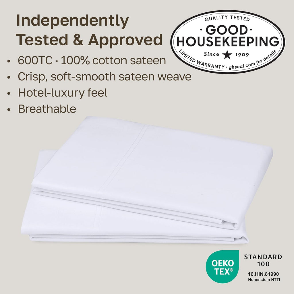 CaliforniaDesignDen California Design Den Luxuriously Soft 600 Thread Count 100% Cotton King Size White Pillowcase Set of 2, Fits King Pill…