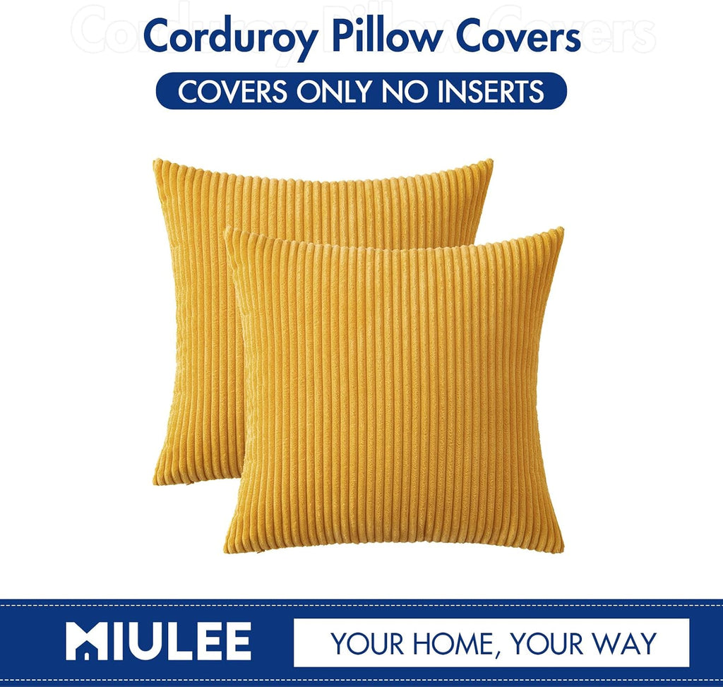 MIULEE Pack of 2 Mustard Yellow Fall Pillow Covers 16x16 Inch Soft Decorative Throw Pillow Covers Corduroy Pillowcases for Sofa Bedroom…