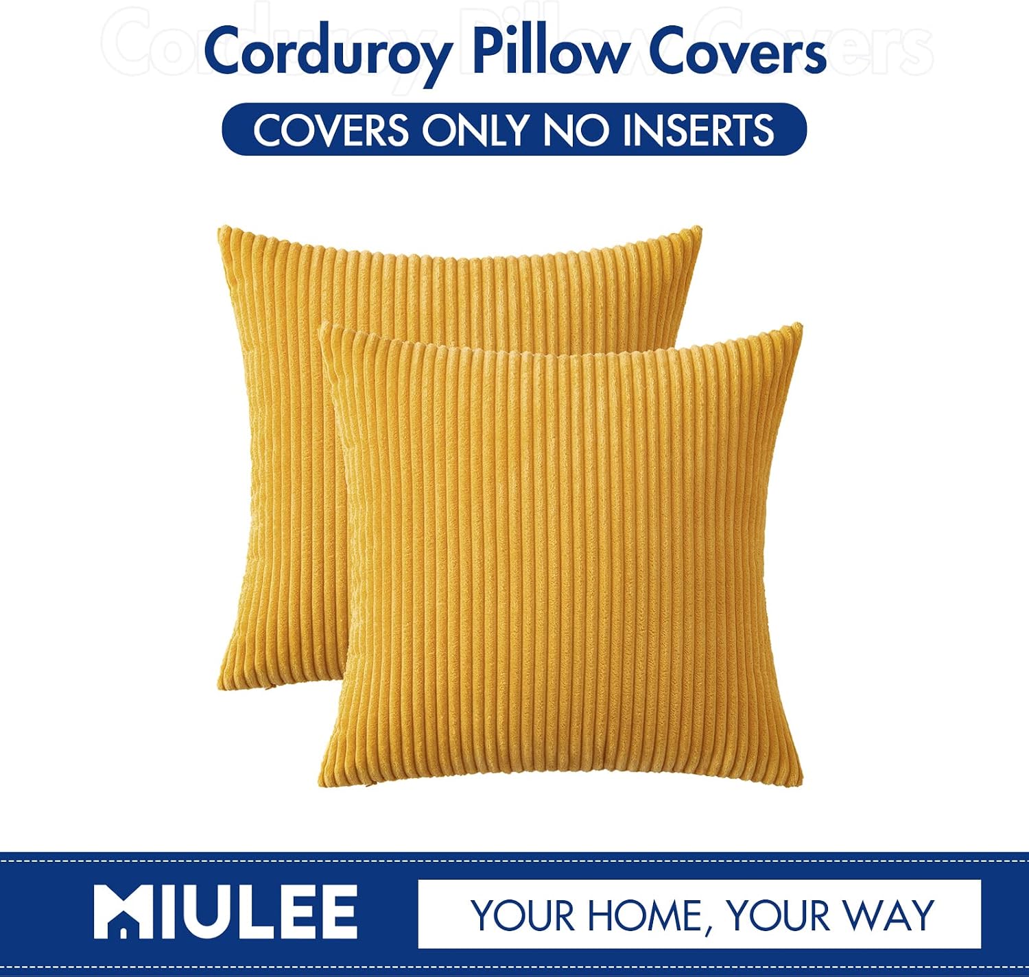 MIULEE Pack of 2 Mustard Yellow Fall Pillow Covers 16x16 Inch Soft Decorative Throw Pillow Covers Corduroy Pillowcases for Sofa Bedroom…