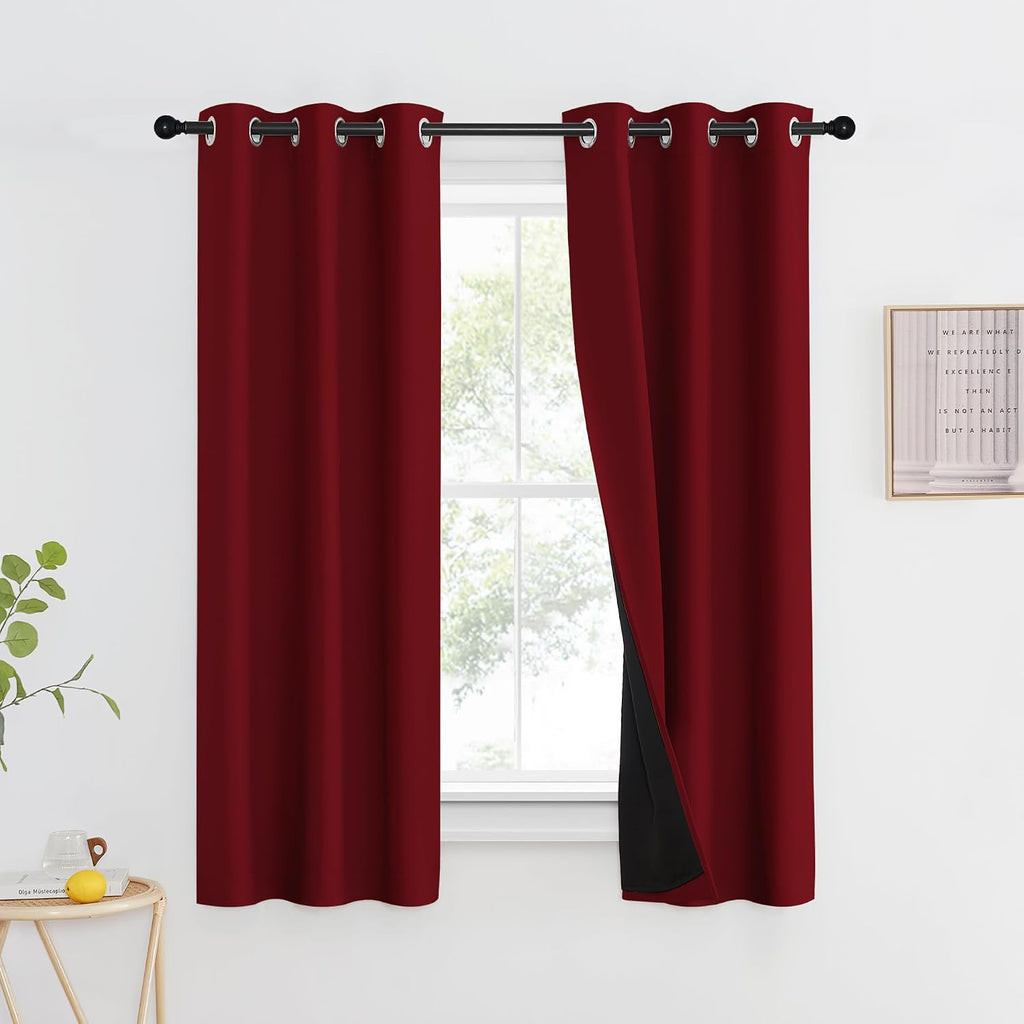 Nicetown 100% Blackout Curtains with Black Liner Backing, Thermal Insulated Curtains for Living Room, Noise Reducing Drapes for Christmas,…