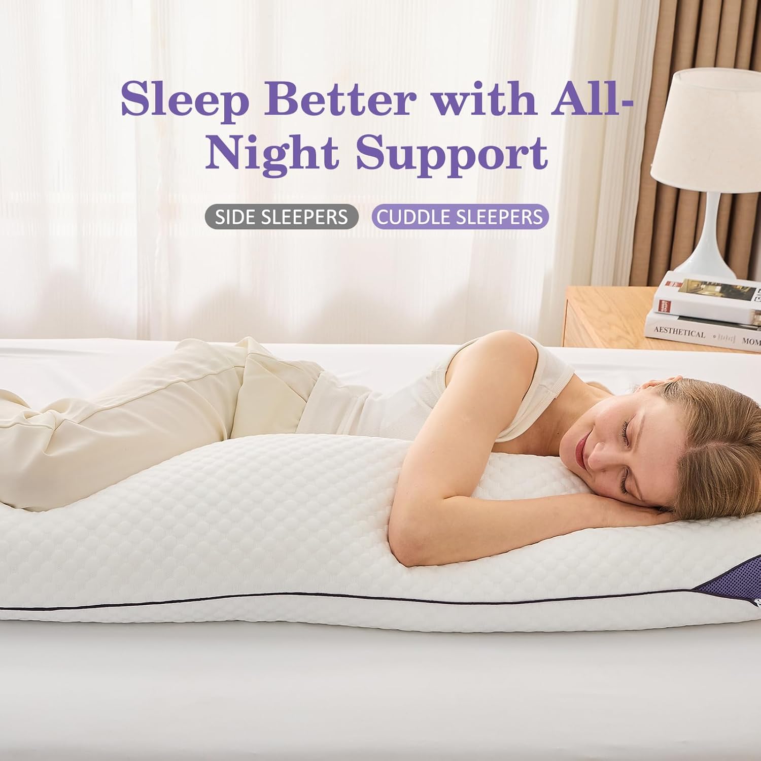HOMELAB Adjustable Shredded Memory Foam Body Pillow, Cooling Long Pillow with Washable Cover, Full Support for Side Sleepers, Back, Hip &…