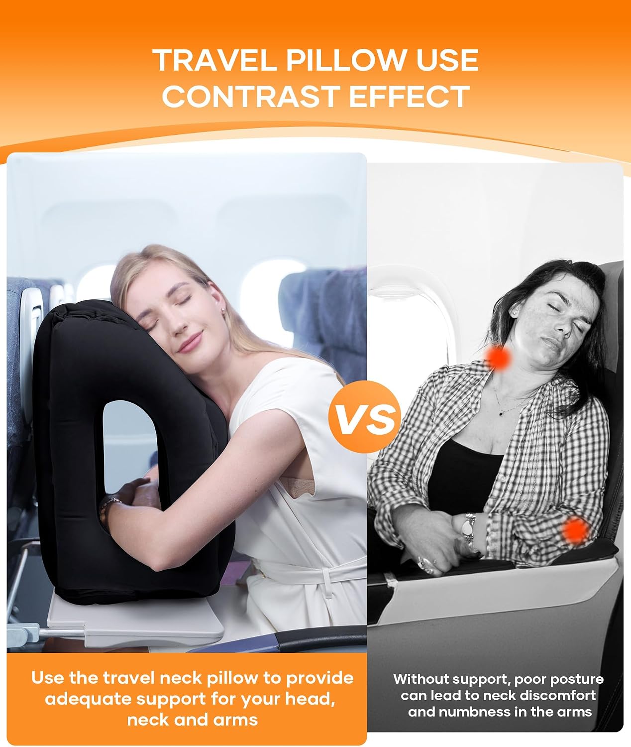 Sunany Travel Pillow, Upgraded Plane Pillow for Long Flights, Inflatable Neck Pillow Used for Airplanes, Cars, Buses, Trains, Office Napping…