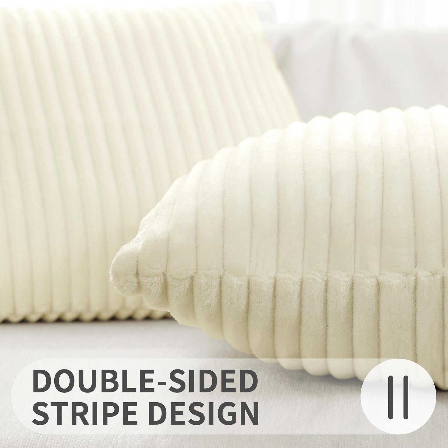 SimmoreHomeDecor Simmore Decorative Throw Pillow Covers 18x18 Set of 2, Soft Natural Plush Flannel Double-Sided Fluffy Couch Pillow Covers…