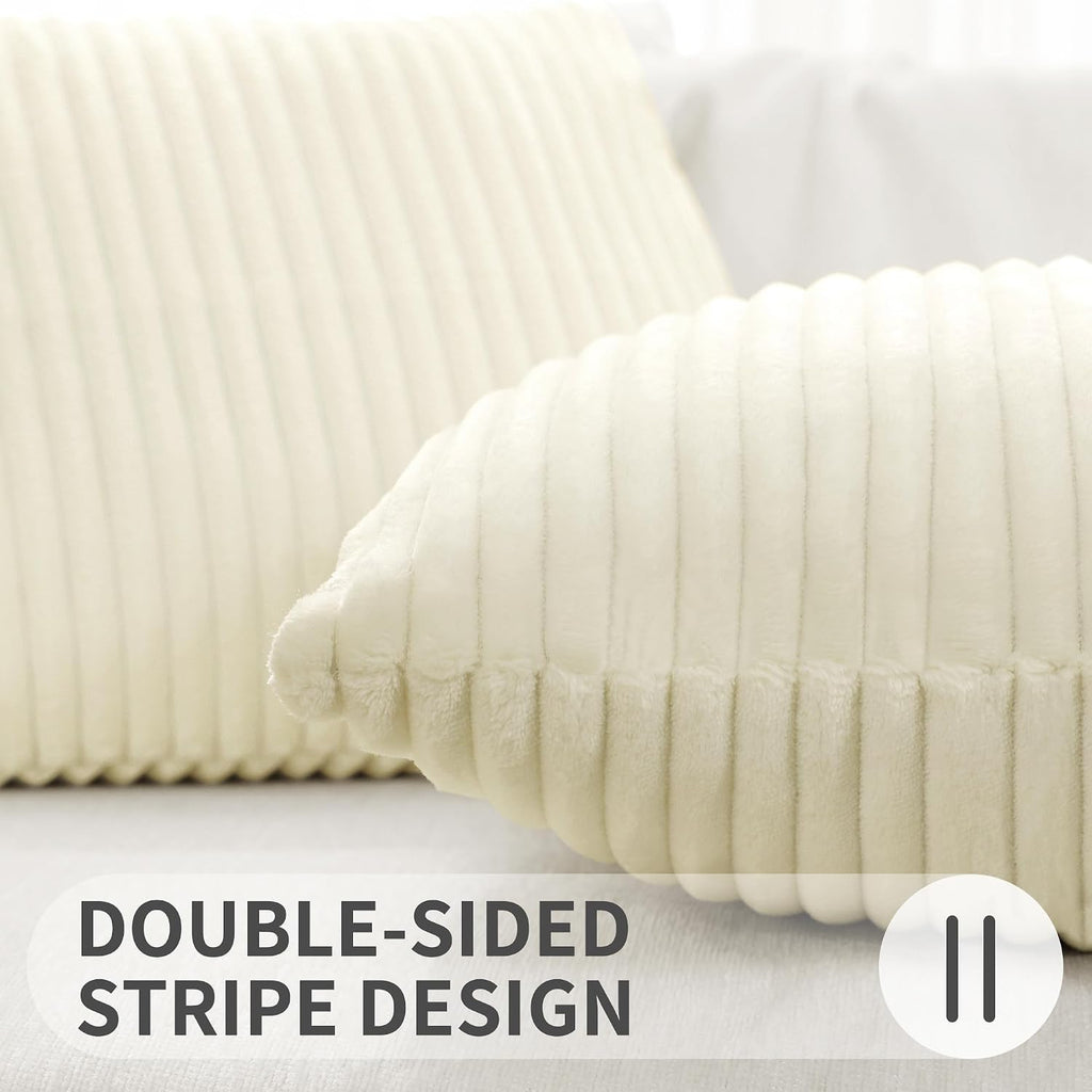 SimmoreHomeDecor Simmore Decorative Throw Pillow Covers 12x20 Set of 2, Soft Natural Plush Flannel Double-Sided Fluffy Lumbar Pillow Covers…
