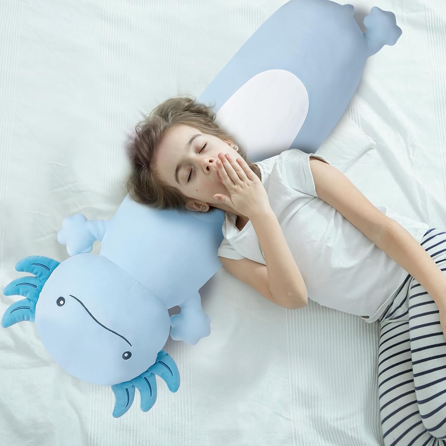 Dalmao 36 inch Cute Giant Blue Axolotl Plush Soft Body Pillow, Large Axolotl Stuffed Animals Toy, Squishy Plushies Gifts for Kids Boys…
