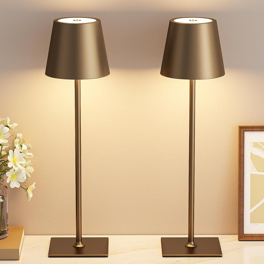 Kakanuo Brown Cordless Rechargeable Table Lamp 5000mAh Battery Operated Lamps, 3 Colors Stepless Dimming Touch Lamp for Living Room…