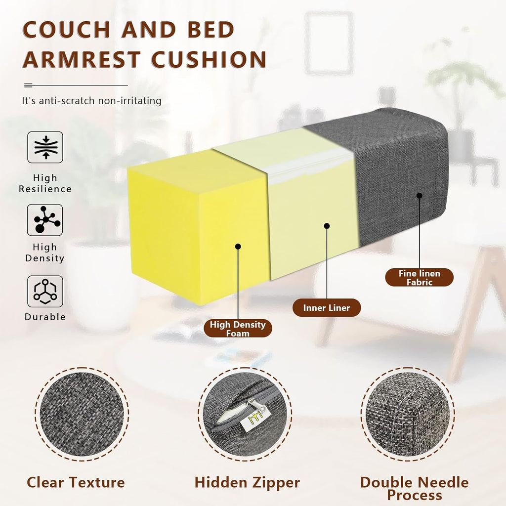 MMuteTouch 2 Pack Couch Arm Rest Pillow, 6''x6''x20'' Linen Cover, High Density Foam Armrest Cushion, Removable & Washable Elbow Support fo…