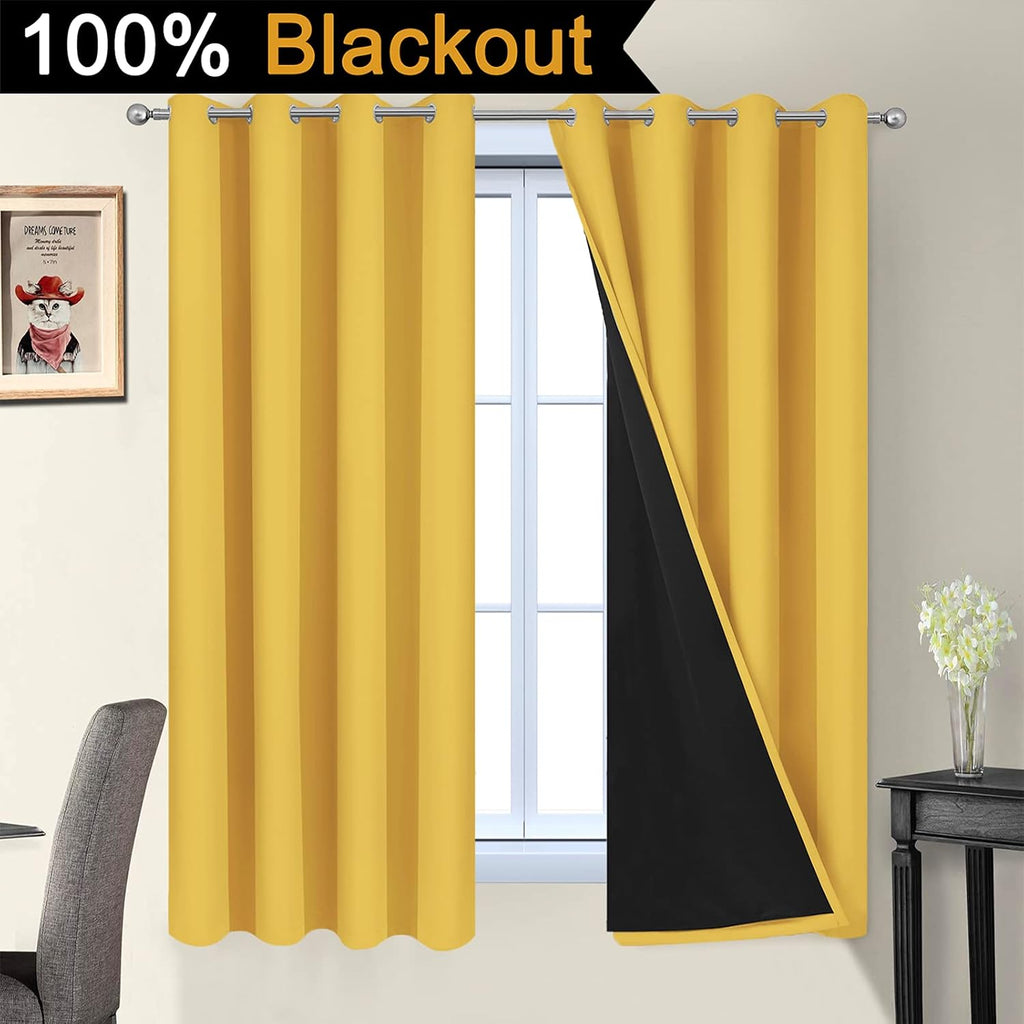 Yakamok Thermal Insulated 100% Blackout Curtains for Bedroom, Double Layer Full Room Darkening Noise Reducing Grommet Curtains, Heat Blocki…