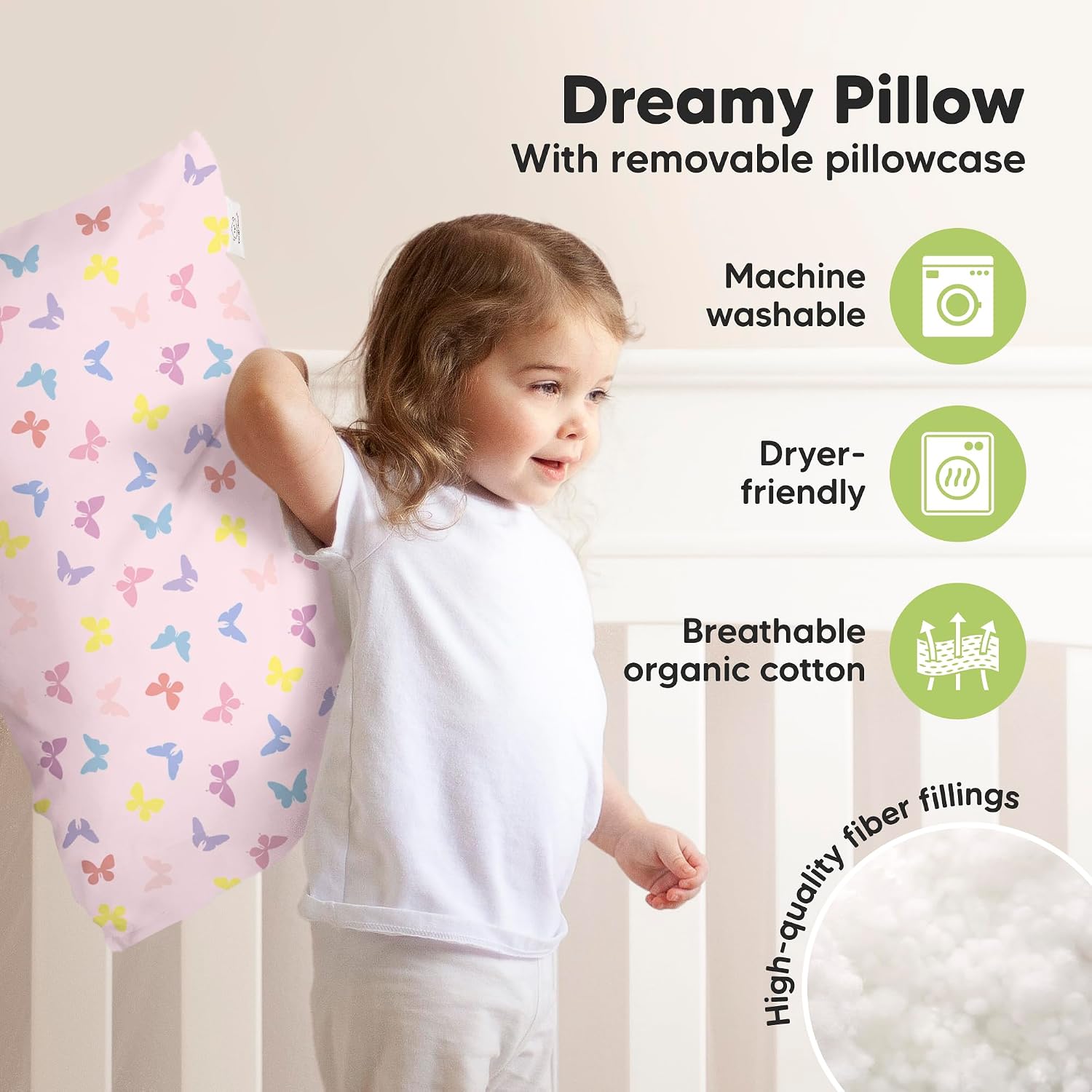 KeaBabies Toddler Pillow with Pillowcase, Jumbo 14X20 - Soft Organic Cotton Toddler Pillows for Sleeping - Machine Washable - Perfect for…