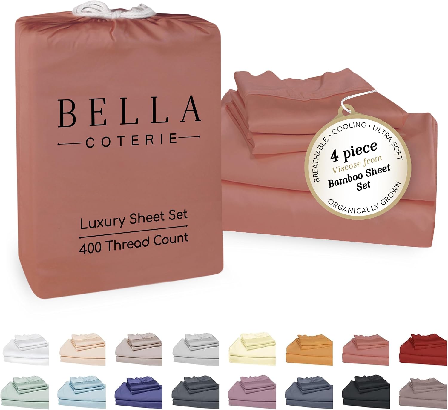 Bella Coterie Luxury Bamboo Viscose King Size Sheet Set | 100% Organically Grown | Ultra Soft | Cooling for Hot Sleepers | 18" Deep…
