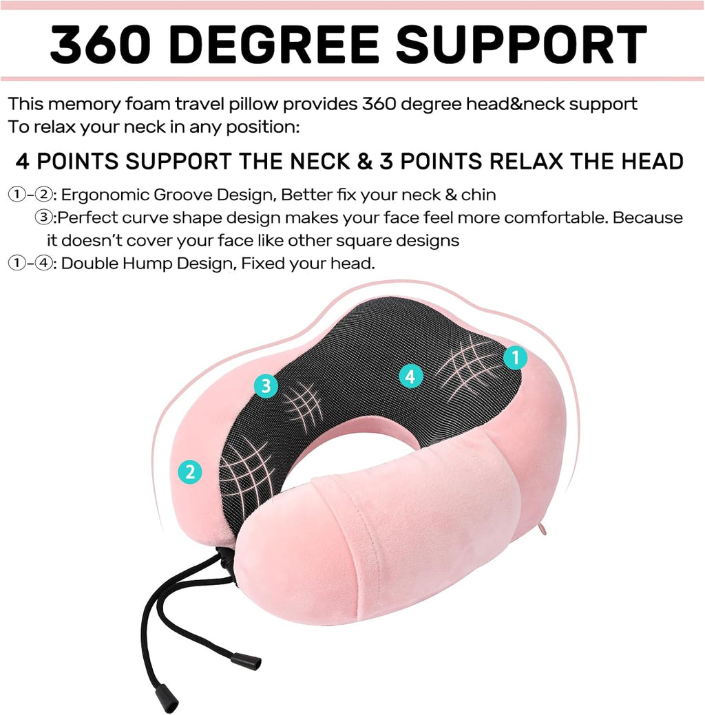 Urnexttour Neck Pillow Airplane-2 Pack Memory Foam Travel Pillow, Soft Support Travel Neck Pillow for Travelling, Sleeping Rest, Car, Train…