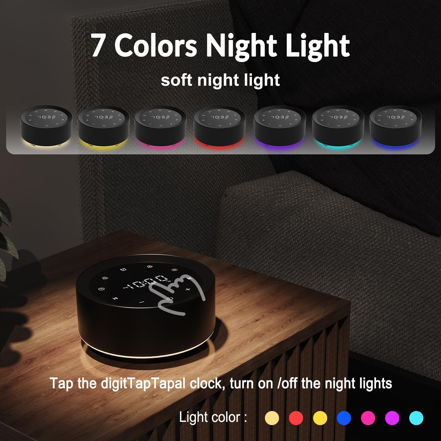 White Noise Machine with Alarm Clock & Night Light for Babies and Adults, 20 Soothing Sounds, Glare-Free Upward Display, Touch Control…
