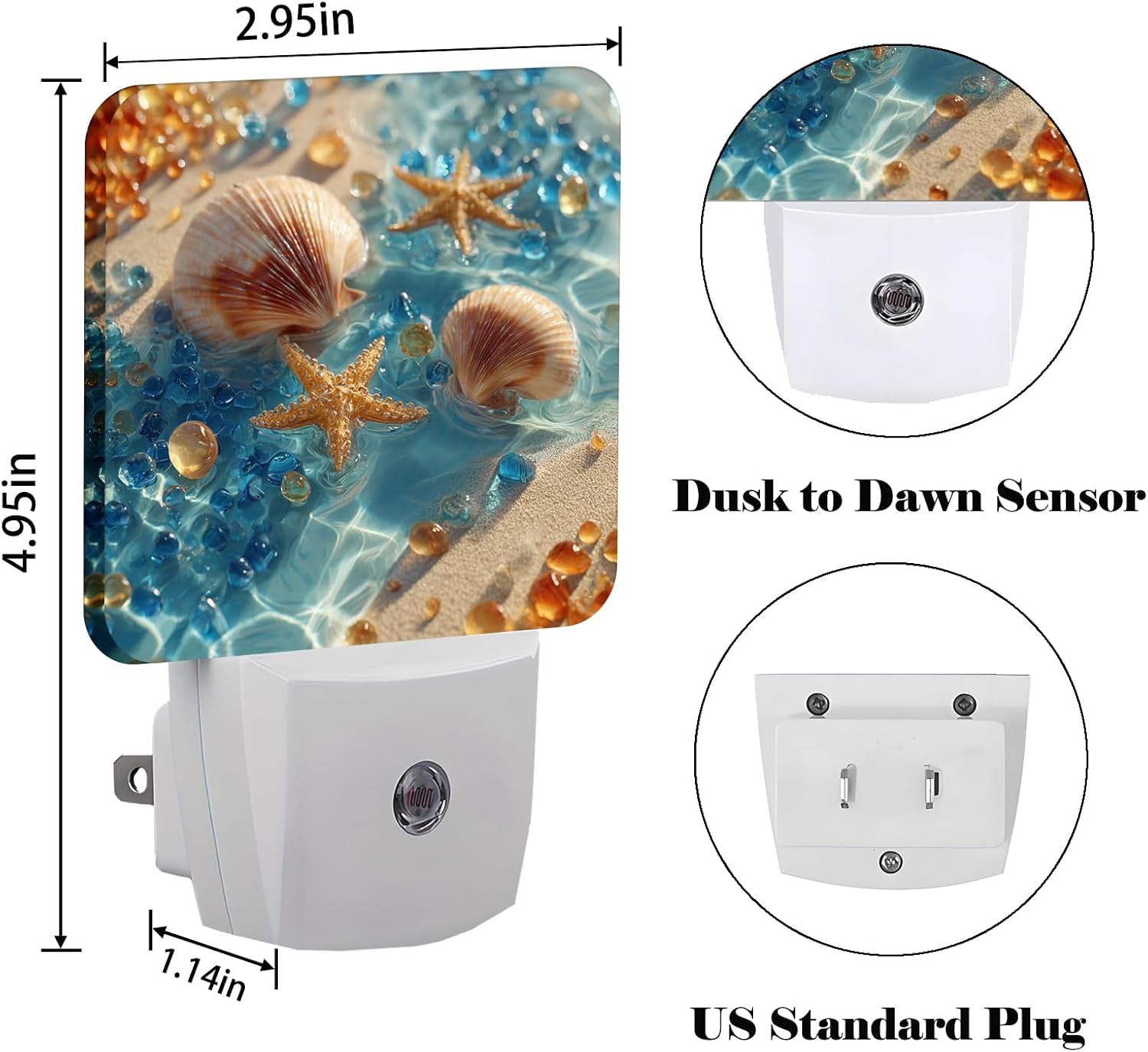 Starfish and Seashell On Beach Night Light, Plug-in Night Lights with Dusk-to-Dawn Sensor for Stairway, Hallway, Bedroom Sleep Friendly…
