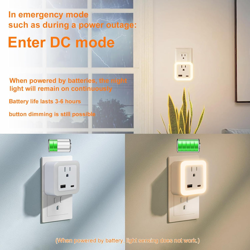 JackonLux Night Lights Plug Into Wall 4 Pack Rechargeable Battery Backup Light Dusk to Dawn Sensor Night Light with Outlet Expander for…