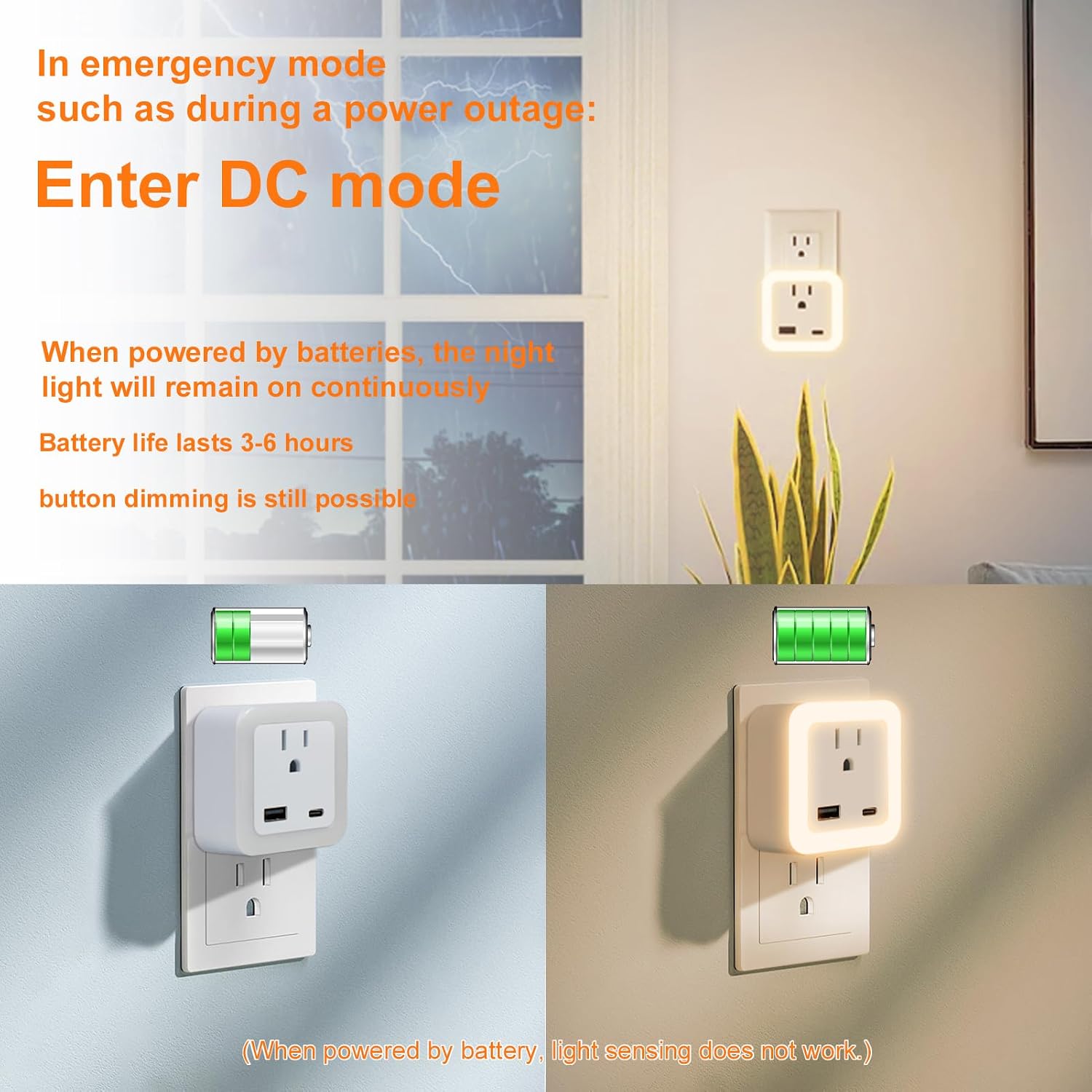 JackonLux Night Lights Plug Into Wall 4 Pack Rechargeable Battery Backup Light Dusk to Dawn Sensor Night Light with Outlet Expander for…