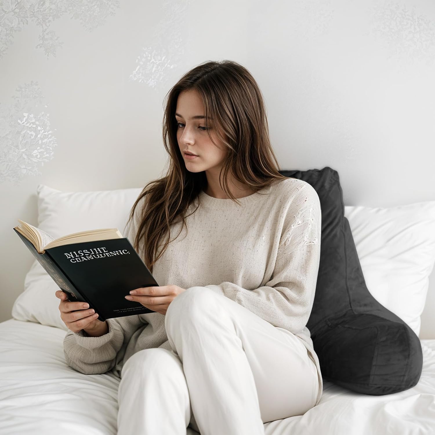 OAISZ Reading Pillow for Sitting in Bed Adult, Reading Pillow with Shredded Memory Foam, Back Pillow for Bed Sitting Up with Extend Arms…