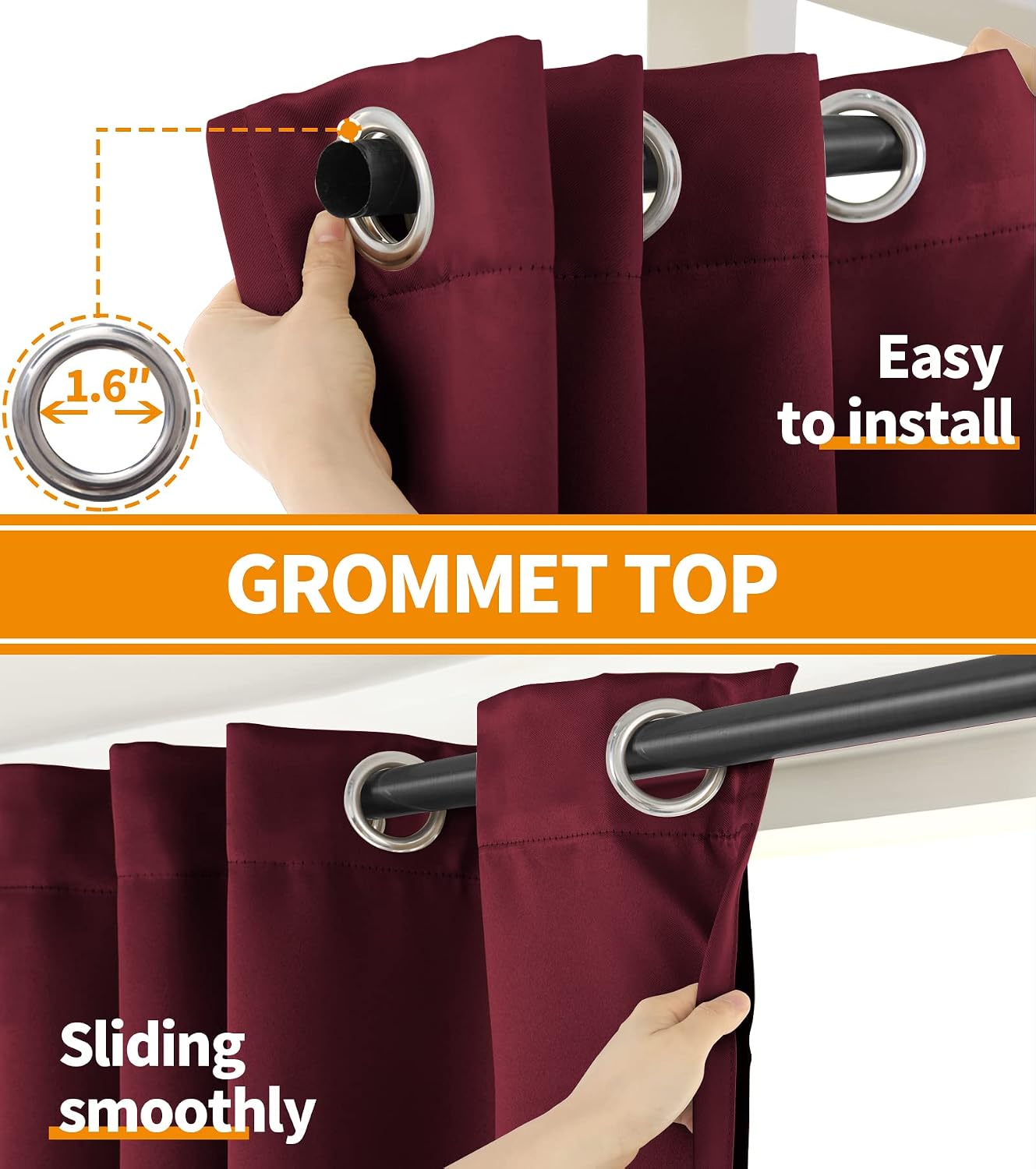 YoungsTex Burgundy 100% Blackout Curtains for Bedroom, Thermal Insulated Drapes with Grommet Full Room Darkening with Black Backing for Liv…